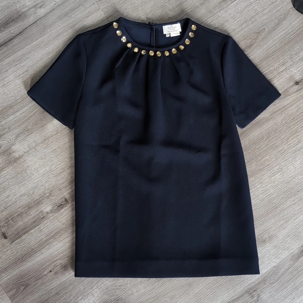 Kate spade Navy Top with Gold Accents and Floral Skirt - Picture 3 of 5